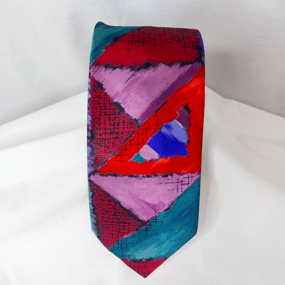 Vintage Ketch Mens Necktie Geometric‎ Pink Purple Green Tie 56"x3.5"